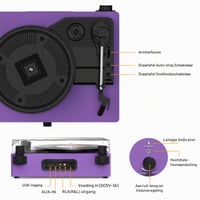 Pickup Udreamer cu difuzoare încorporate și conectivitate Bluetooth, fonograf vintage cu transmisie pe curea, 3 viteze, mov 2