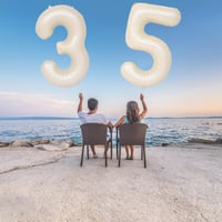 Balon folie cifra 35, UDRKFOPK, bej/crem, 101 cm, decor aniversar pentru petrecerea de majorat sau aniversarea a 35 de ani, pentru femei și bărbați 3