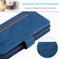 UEEBAI vintage rozopínacie puzdro na iPhone 13 Mini z PU kože s peňaženkou a 9 priehradkami na karty – modré 7