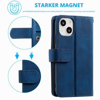 UEEBAI vintage rozopínacie puzdro na iPhone 13 Mini z PU kože s peňaženkou a 9 priehradkami na karty – modré 5