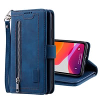 UEEBAI vintage rozopínacie puzdro na iPhone 13 Mini z PU kože s peňaženkou a 9 priehradkami na karty – modré 8
