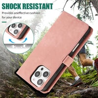 UEEBAI iPhone 13 Pro Max Retro Bőr Pénztárca Tok - 9 Kártyatartó, Cipzáros Zseb, Kitámasztható, Csuklópánt, Mágneses Záródás, Vintage Rózsaa 7