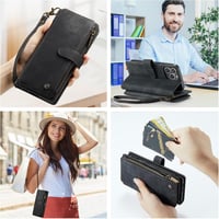 UEEBAI iPhone 15 Pro Max Tok 6.7" Retro Bőr Flip Telefontok Mágneses Zárással Kártyatartó Állvány Funkció Csuklópánt Fekete 6