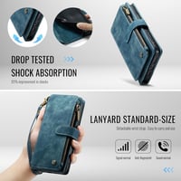 UEEBAI iPhone 16 Pro Tok Retro Cipzáras Bőr Flip Telefontok Mágneses Zárás Kártyatartó Állvány Pénztárca Kék 7