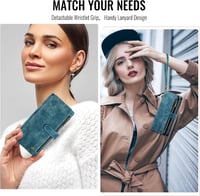 UEEBAI iPhone 16 Pro Tok Retro Cipzáras Bőr Flip Telefontok Mágneses Zárás Kártyatartó Állvány Pénztárca Kék 6