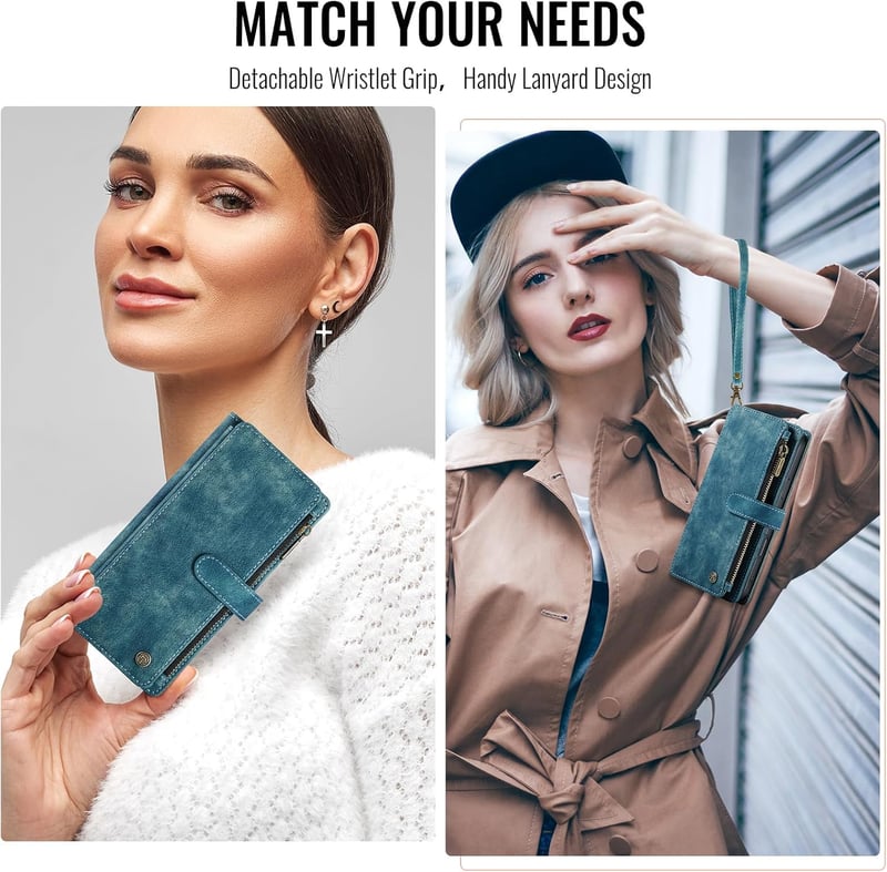 UEEBAI iPhone 16 Pro Tok Retro Cipzáras Bőr Flip Telefontok Mágneses Zárás Kártyatartó Állvány Pénztárca Kék