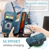UEEBAI iPhone 16 Pro Tok Retro Cipzáras Bőr Flip Telefontok Mágneses Zárás Kártyatartó Állvány Pénztárca Kék 3