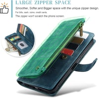 UEEBAI iPhone 16 Pro Tok Retro Cipzáras Bőr Flip Telefontok Mágneses Zárás Kártyatartó Állvány Pénztárca Kék 5