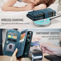UEEBAI iPhone 16 Pro Tok Retro Cipzáras Bőr Flip Telefontok Mágneses Zárás Kártyatartó Állvány Pénztárca Kék 4