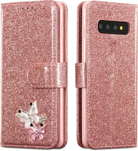 UEEBAI PU Bőr Flip Tok Samsung Galaxy S10 Plus Telefonhoz - 3D Pillangó Mintás Csillogó Kártyatartós Védőtok Állvánnyal, Rózsaarany

AI: I'v 7