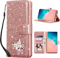 UEEBAI PU Bőr Flip Tok Samsung Galaxy S10 Plus Telefonhoz - 3D Pillangó Mintás Csillogó Kártyatartós Védőtok Állvánnyal, Rózsaarany

AI: I'v 1