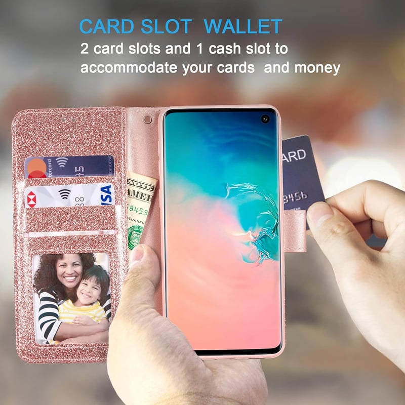 UEEBAI PU Bőr Flip Tok Samsung Galaxy S10 Plus Telefonhoz - 3D Pillangó Mintás Csillogó Kártyatartós Védőtok Állvánnyal, Rózsaarany

AI: I'v