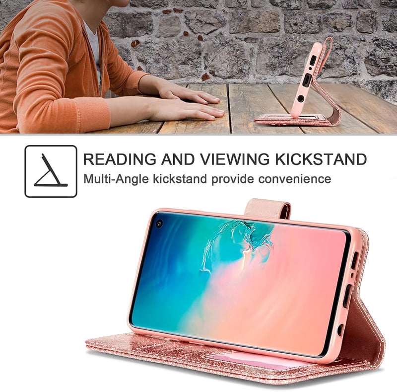 UEEBAI PU Bőr Flip Tok Samsung Galaxy S10 Plus Telefonhoz - 3D Pillangó Mintás Csillogó Kártyatartós Védőtok Állvánnyal, Rózsaarany

AI: I'v