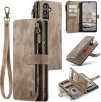 UEEBAI Samsung Galaxy A34 5G Tok Barna Retro Zipzáras Flip Telefontok Mágneses Zárral Kártyatartóval Állvánnyal PU Bőr Pénztárca Csuklópántt 1