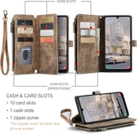 UEEBAI Samsung Galaxy A34 5G Tok Barna Retro Zipzáras Flip Telefontok Mágneses Zárral Kártyatartóval Állvánnyal PU Bőr Pénztárca Csuklópántt 3