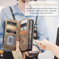 UEEBAI Samsung Galaxy A34 5G Tok Barna Retro Zipzáras Flip Telefontok Mágneses Zárral Kártyatartóval Állvánnyal PU Bőr Pénztárca Csuklópántt 2