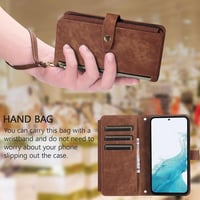 UEEBAI Samsung Galaxy A35 5G Retro Bőr Pénztárca Tok 9 Kártyatartóval, Cipzáras, Mágneses Záródással, Vállpánttal és Állvánnyal - Retro Barn 6