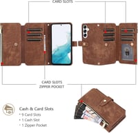 UEEBAI Samsung Galaxy A35 5G Retro Bőr Pénztárca Tok 9 Kártyatartóval, Cipzáras, Mágneses Záródással, Vállpánttal és Állvánnyal - Retro Barn 2