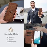 UEEBAI Samsung Galaxy A35 5G Retro Bőr Pénztárca Tok 9 Kártyatartóval, Cipzáras, Mágneses Záródással, Vállpánttal és Állvánnyal - Retro Barn 5