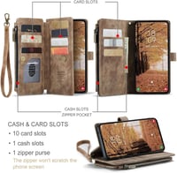 UEEBAI Samsung Galaxy A55 5G Tok Retro Bőr Flip Telefontok Mágneses Zárás Kártyatartó Állvány Funkció Pénztárca Csuklópánt - Barna 3