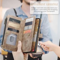 UEEBAI Samsung Galaxy A55 5G Tok Retro Bőr Flip Telefontok Mágneses Zárás Kártyatartó Állvány Funkció Pénztárca Csuklópánt - Barna 2