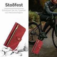 Puzdro UEEBAI pre Samsung Galaxy S22 Ultra 5G, retro kožené vyklápacie peňaženkové puzdro vo farbe bordó s 9 priehradkami na karty, popruhom cez rameno, remienkom na zápästie a stojanom 7