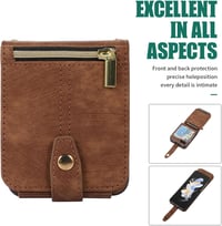 UEEBAI Samsung Galaxy Z Flip 5 5G Bőr Flip Tok 3 Kártyatartóval, Váll- és Csuklópánttal, Állvány Funkcióval - Barna 3