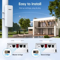 UeeVii 2,4G & 5G dvojpásmový bezdrôtový most IP65 vonkajší bod-bod WiFi CPE, 2x1000 Mbps RJ45 port, 16 dBi anténa, dosah 5 km, 24V PoE napájanie 5