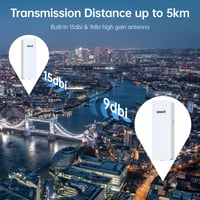 UeeVii 2,4G & 5G dvojpásmový bezdrôtový most IP65 vonkajší bod-bod WiFi CPE, 2x1000 Mbps RJ45 port, 16 dBi anténa, dosah 5 km, 24V PoE napájanie 2