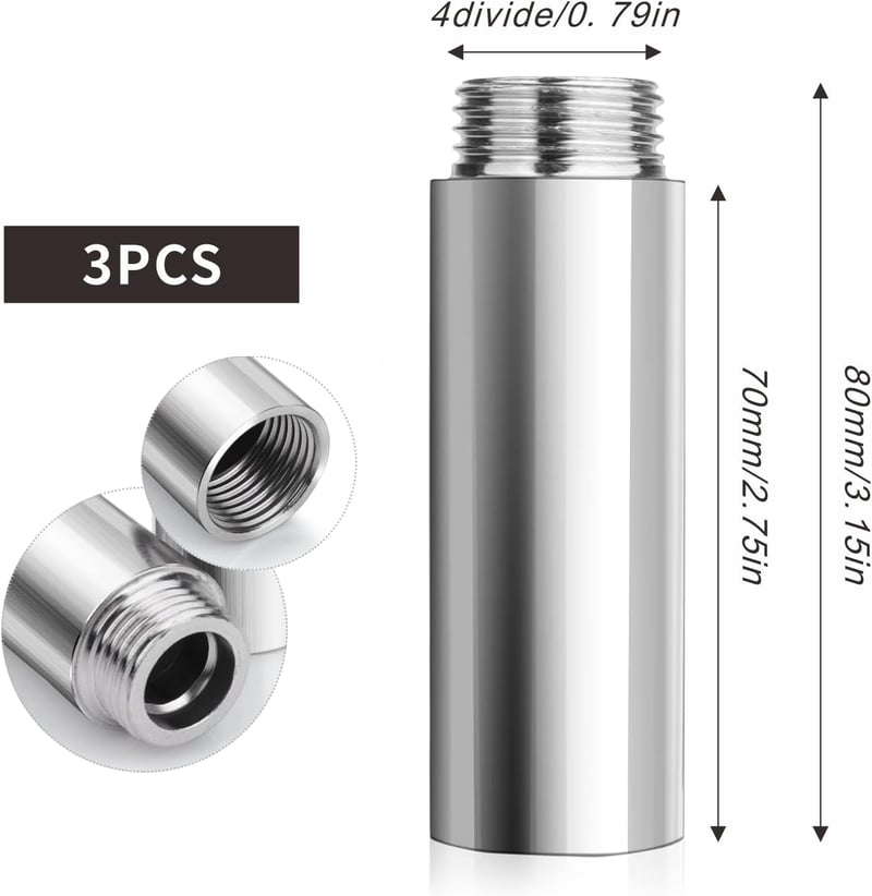 UESDU 3 db rozsdamentes zuhanyfej hosszabbító 1/2" 80mm csatlakozó