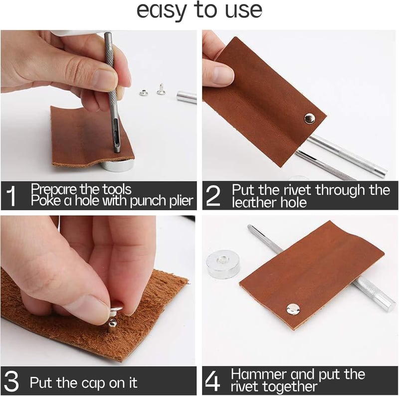 UESDU Bőrcsatornázó szegecs szett 180 db fogóval - DIY bőrmunkához