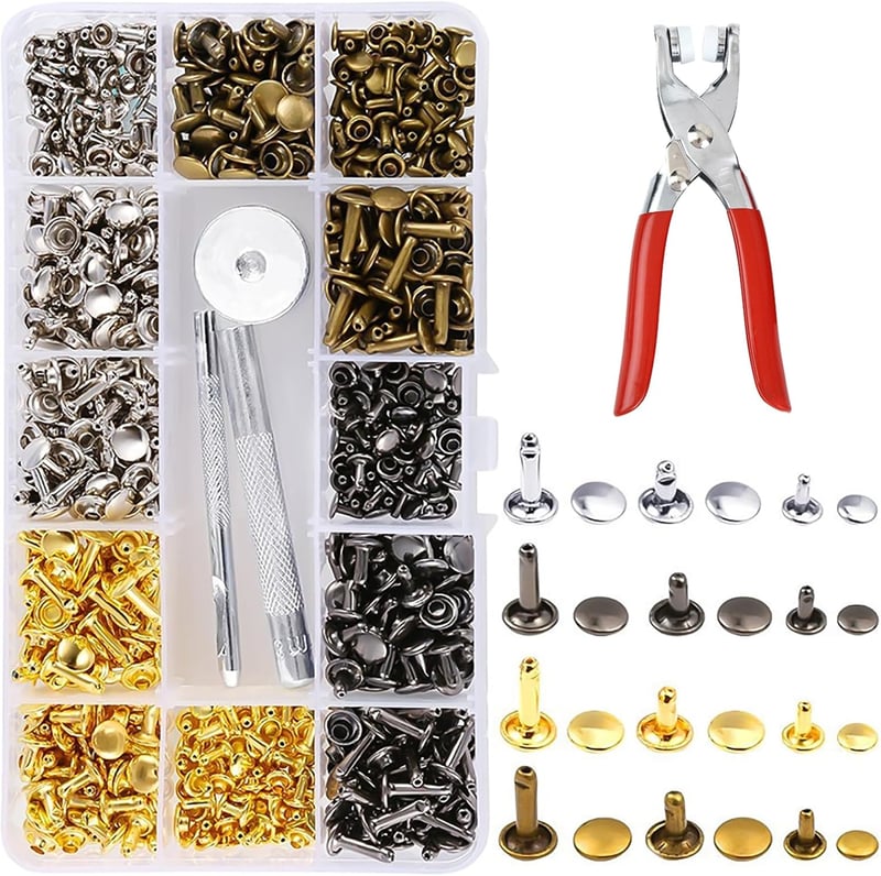 UESDU Bőrcsatornázó szegecs szett 180 db fogóval - DIY bőrmunkához