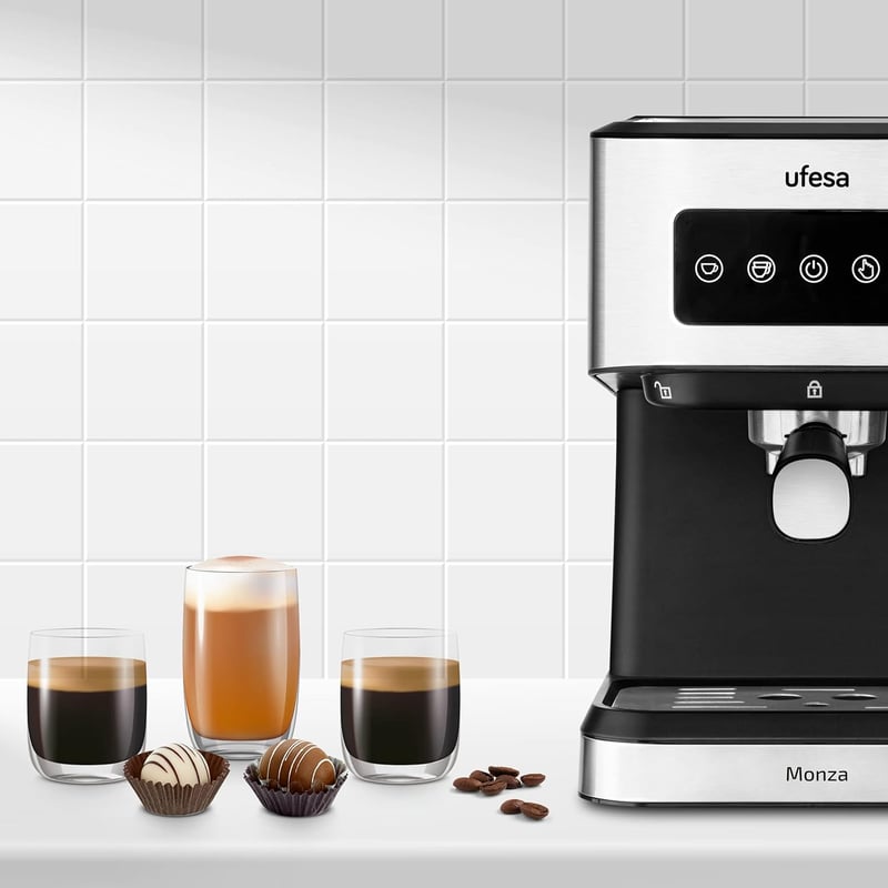 Ufesa Monza 20 bar espresso és cappuccino kávéfőző digitális panellel, gőzfúvóka és csészamelegítő