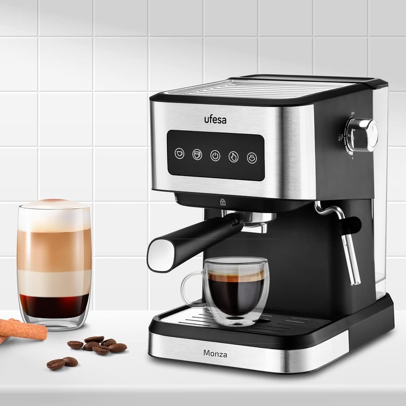 Ufesa Monza 20 bar espresso és cappuccino kávéfőző digitális panellel, gőzfúvóka és csészamelegítő