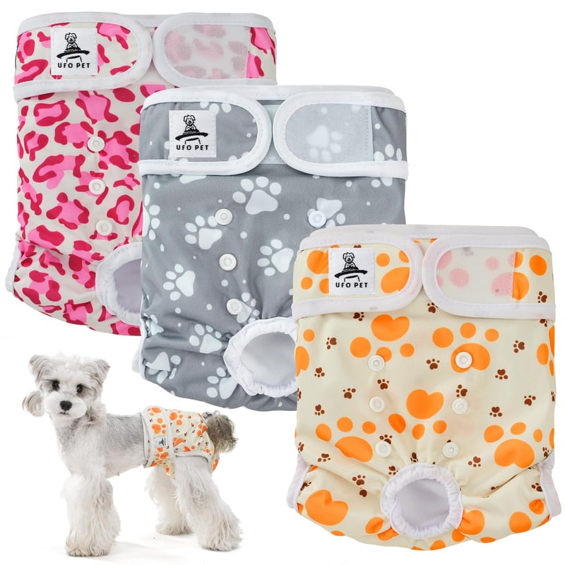 UFO PET Plienky pre sučky, veľkosť M (36,8-53 cm), 3 ks, opakovane použiteľné prateľné nohavičky pre psov počas hárania, super absorpčné