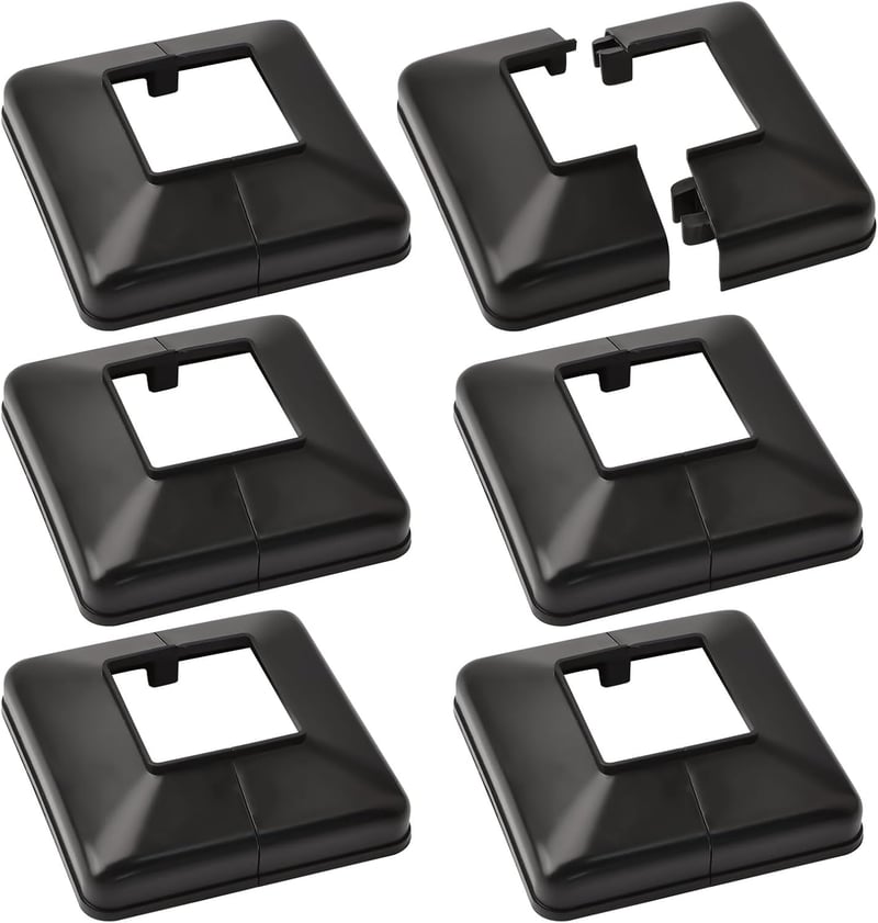 UFURMATE 50x50mm Műanyag Oszloptalp Takaró - 6 db Fekete Dekoratív Korláttalp Burkolat Lépcsőkhöz, Kerítéshez és Korlátokhoz