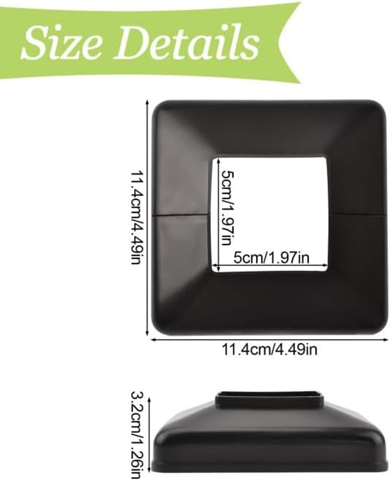 UFURMATE 50x50mm Műanyag Oszloptalp Takaró - 6 db Fekete Dekoratív Korláttalp Burkolat Lépcsőkhöz, Kerítéshez és Korlátokhoz