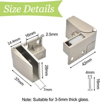 UFURMATE Üvegajtó Zsanér 90 Fokos - 2 db Keret Nélküli Oldalra Szerelhető Üvegcsíptető Pánt 3-5 mm Vastag Üveghez, Szálcsiszolt Ezüst 2