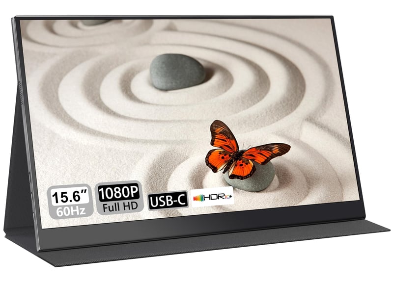 Prenosný monitor UFYQL 15,6", 1080P FHD IPS, USB-C a Mini HDMI, VESA, externý cestovný displej kompatibilný s notebookom, MacBookom, Xboxom a PS5, vrátane ochranného puzdra