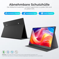 Prenosný monitor UFYQL, 15,6", FHD IPS, USB-C & HDMI, s ochranným puzdrom, kompatibilný s VESA 9