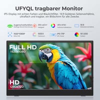 Prenosný monitor UFYQL, 15,6", FHD IPS, USB-C & HDMI, s ochranným puzdrom, kompatibilný s VESA 2