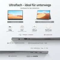 Prenosný monitor UFYQL, 15,6", FHD IPS, USB-C & HDMI, s ochranným puzdrom, kompatibilný s VESA 3