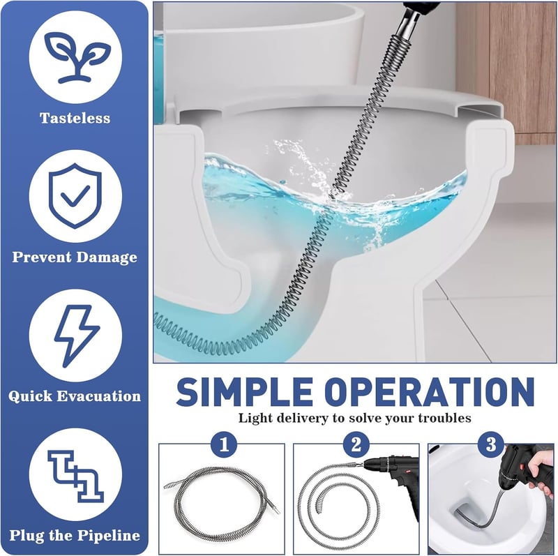 UGBO lefolyótisztító spirál 10 mm x 3 m lefolyócső tisztítószár mosogatóhoz fúró adapterrel