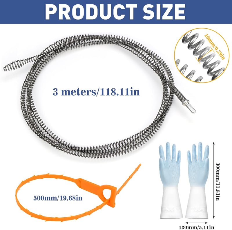 UGBO lefolyótisztító spirál 10 mm x 3 m lefolyócső tisztítószár mosogatóhoz fúró adapterrel