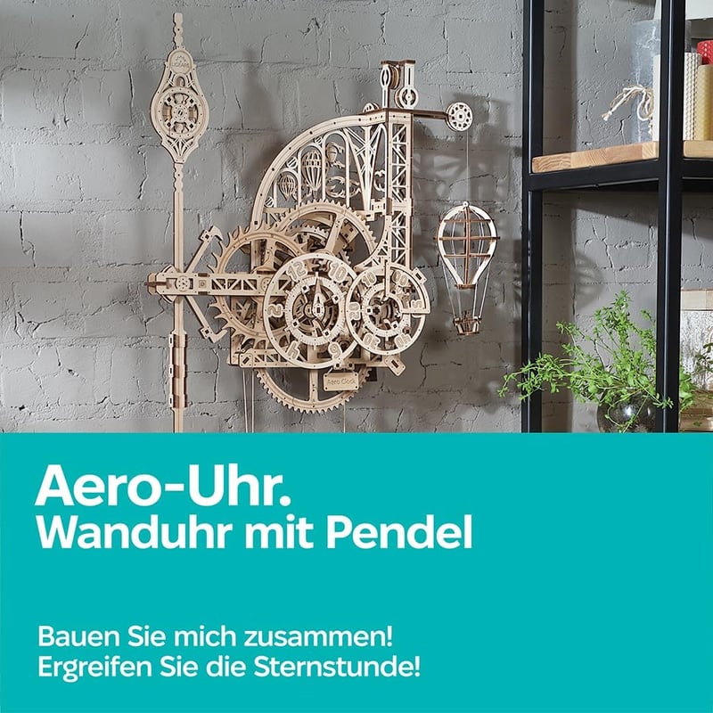 UGEARS Aero Clock 3D fa puzzle ingaóra mechanikus modell készlet felnőtteknek