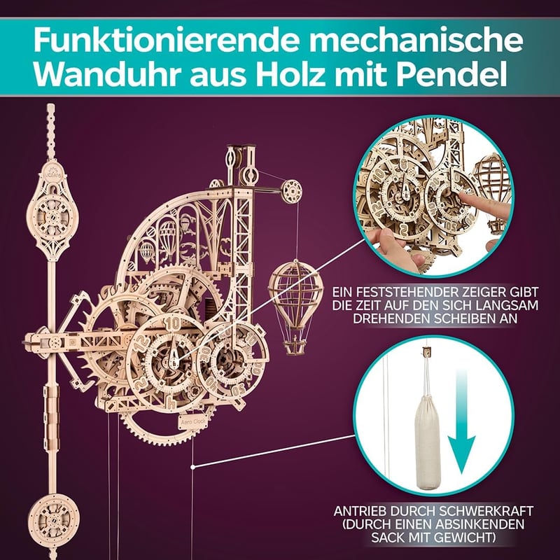 UGEARS Aero Clock 3D fa puzzle ingaóra mechanikus modell készlet felnőtteknek