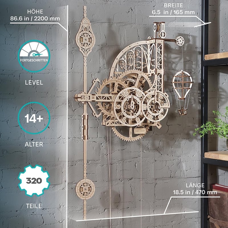 UGEARS Aero Clock 3D fa puzzle ingaóra mechanikus modell készlet felnőtteknek