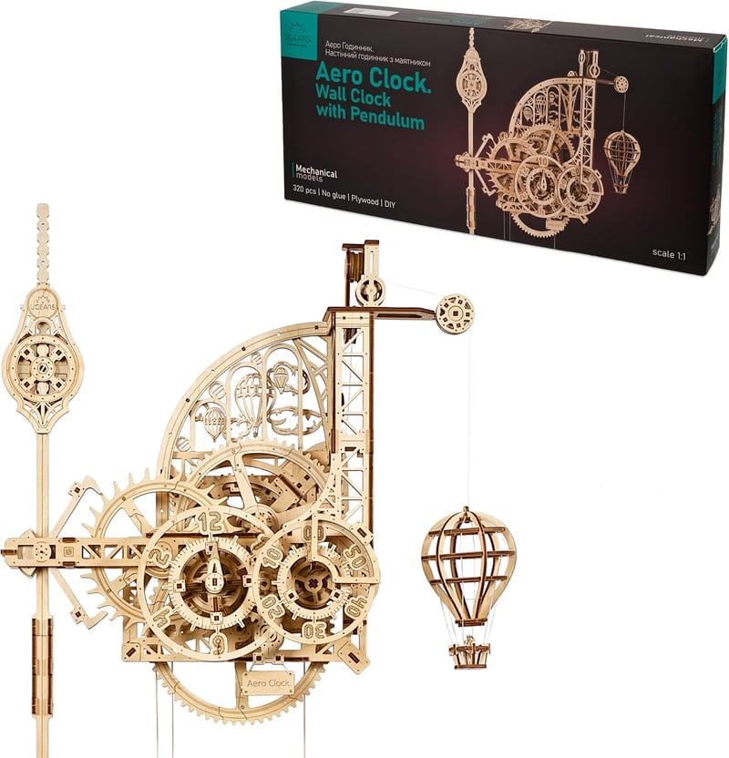 UGEARS Aero Clock 3D fa puzzle ingaóra mechanikus modell készlet felnőtteknek