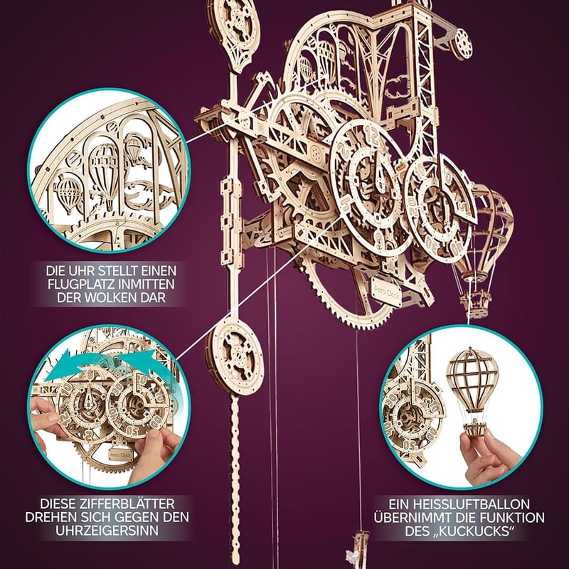 UGEARS Aero Clock 3D fa puzzle ingaóra mechanikus modell készlet felnőtteknek