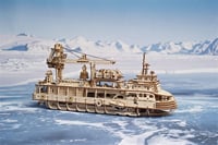 UGEARS Explorer Hajó 3D Fa Puzzle - Mechanikus Modellépítő Készlet Felnőtteknek - research vessel 5